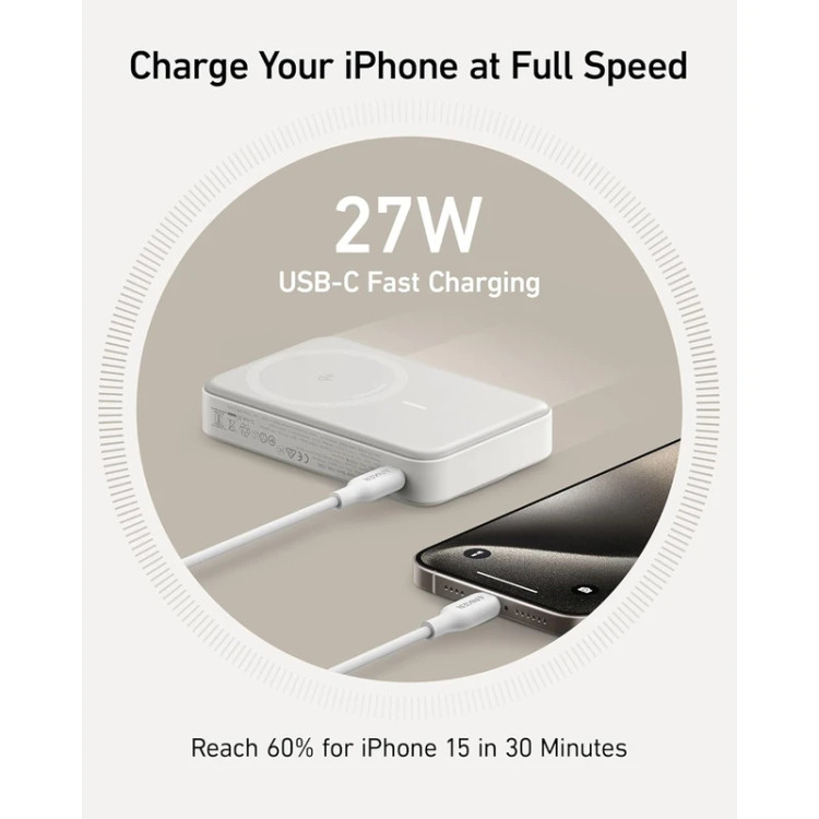 پاوربانک مگ سیف انکر مدل Anker MagGo Power Bank A1654 ظرفیت 10000 میلی آمپر ساعت