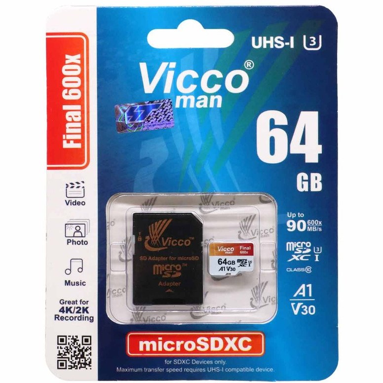 کارت حافظه ویکومن مدل 600X ظرفیت ۶۴ گیگابایت | کلاس ۱۰ سرعت ۹۰MBps