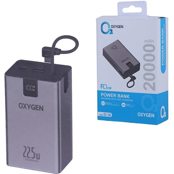 پاور بانک 22.5 وات اکسیژن مدل OX-160 PD ظرفیت 20000 میلی آمپر ساعت